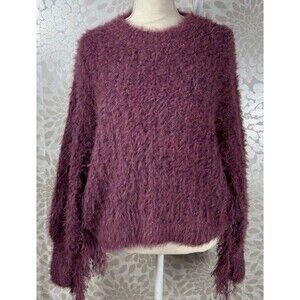 Pol Anthropologie Women’s L Purple Pink Metallic Pullover Sweater Fringe Sleeves